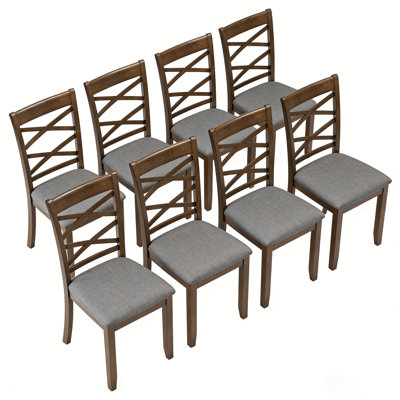 Ensemble de 8 chaises de salle à manger confortables, chaises de cuisine en bois massif avec siège en lin rembourré et dossier incurvé, chaises d'appoint rembourrées, capacité de 330 lb pour le salon, la maison de campagne, la décoration moderne