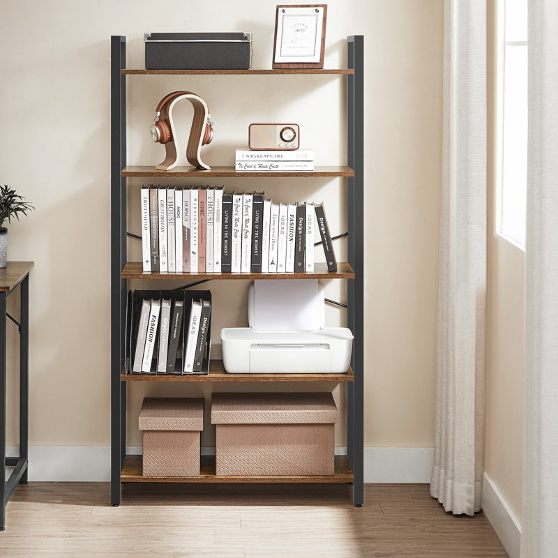 Keemon Etagere Bookcase, (5 Tier) 60.6" H x 31.5" W, Brown/Black