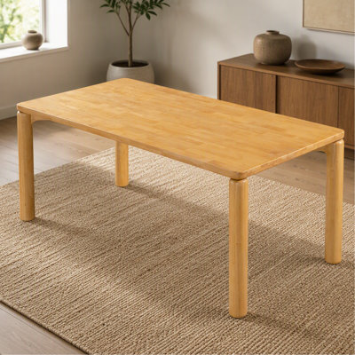 70.28" Rubber Wood Dining Table, Walnut Finish Rectangular Kitchen Table With Round Thick Legs, Solid Wood Dinner Table For Dining Room, Kitchen & Res