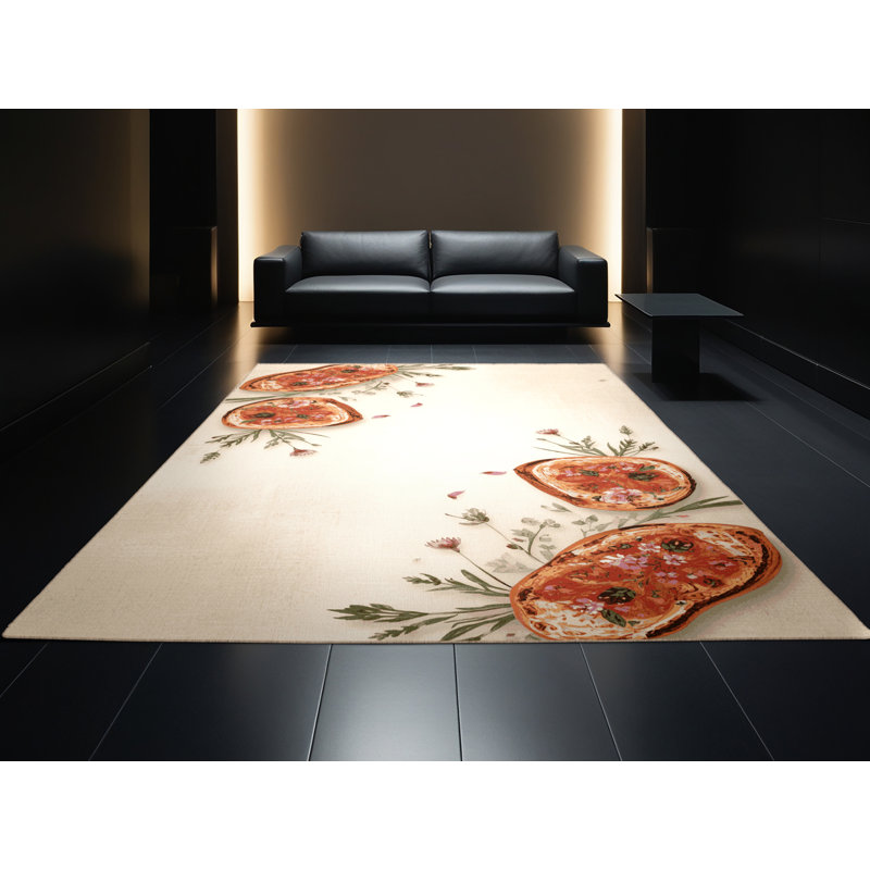 Machine Washable Aedan Bruschetta French Country Floral Rug in Beige – Beige Binding, 5x8