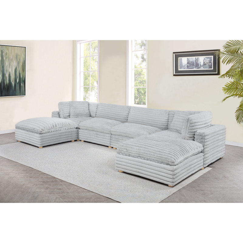 Ensemble modulaire 6 pièces en velours côtelé, Gris clair