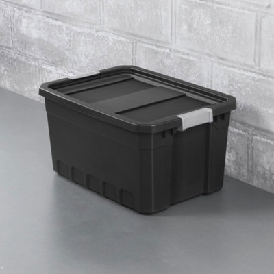 Sterilite Rugged Industrial Stackable Storage Tote w/ Lid, Black