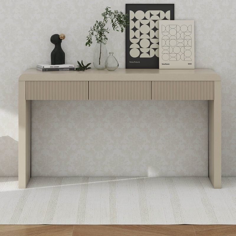 Rustic Console Table With 3 Fluted Drawers, Apricot