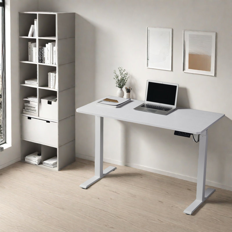 Bureau debout à hauteur réglable électrique Larreon, H 47,2 po x l 48 po x P 24 po, Blanc