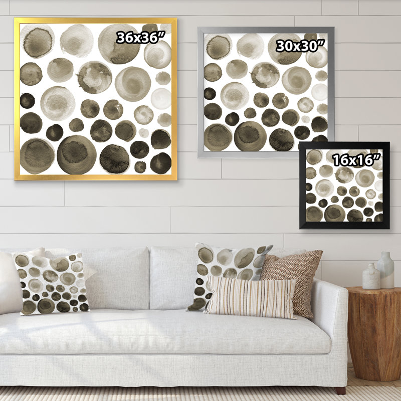 Ensemble de cercles d'aquarelle café brun - peinture sur toile, Cadre de coin argenté fermé, H 36 po x l 36 po x P 1,5 po