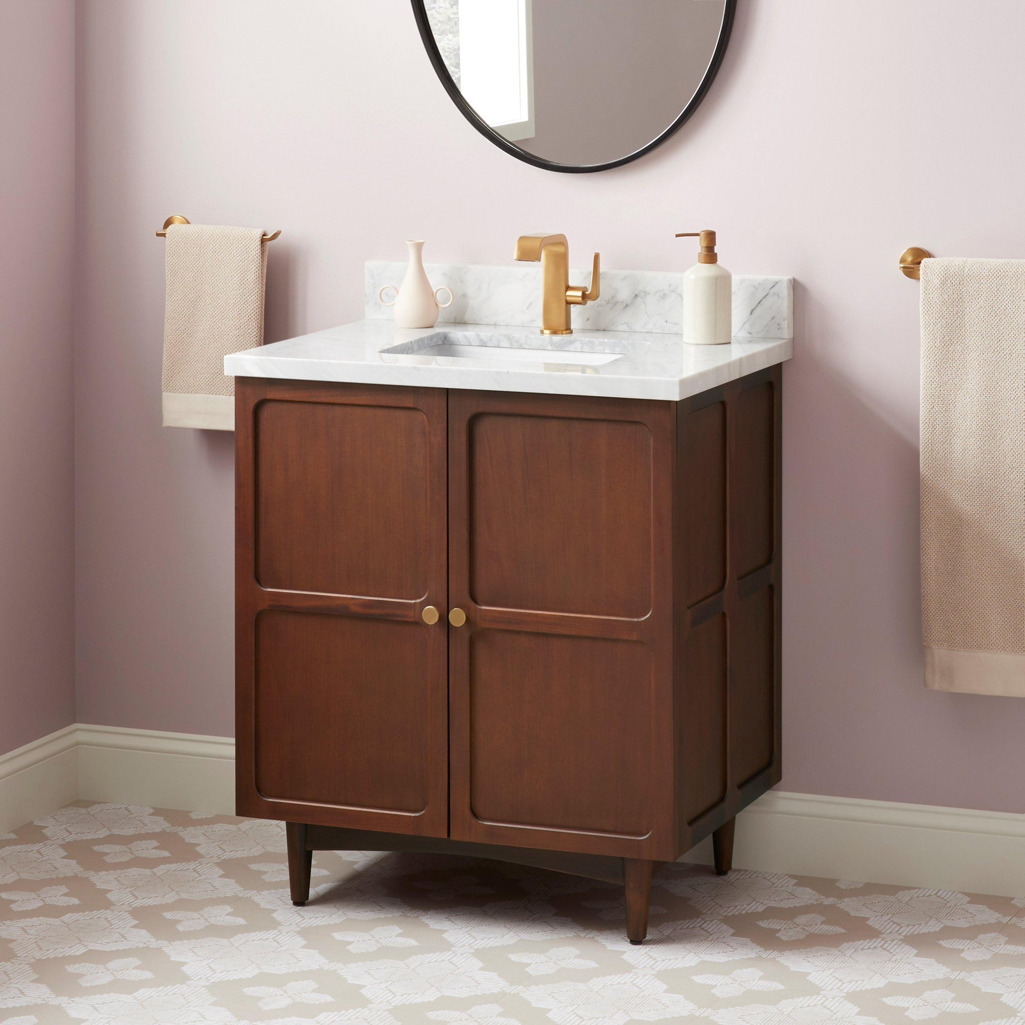 Delavan 30" Single Bathroom Vanity, Carrara Marble, Single-Hole, Rectangular 