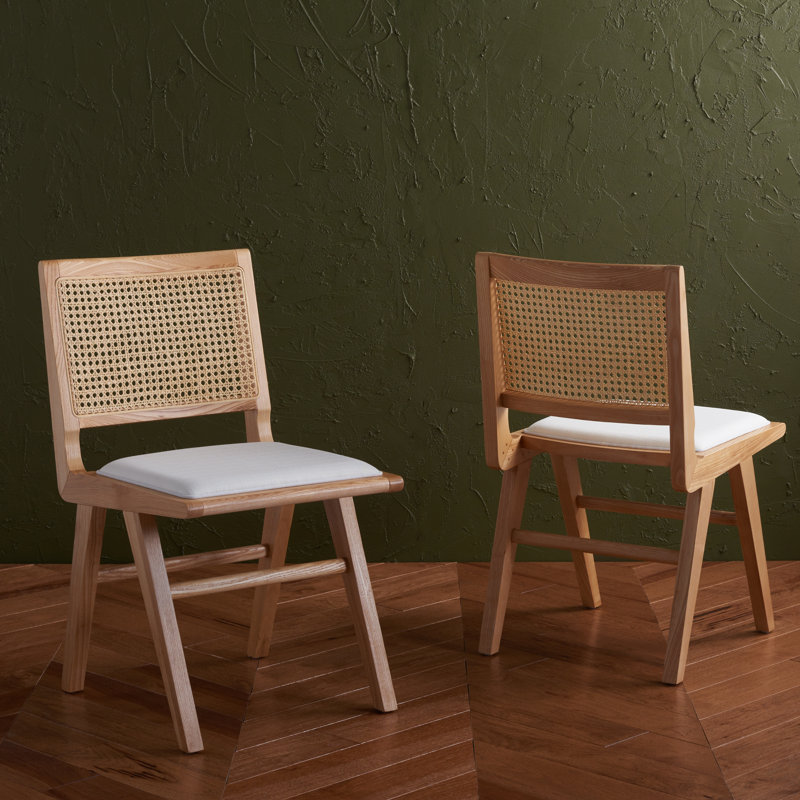 Arieana 20.1'' H Linen Upholstered Ash Cane Back Side Chair, Natural