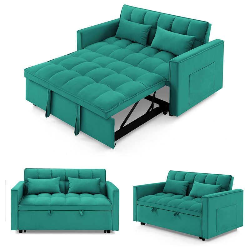 Causeuse convertible Jashlyn, H 31,5 po x l 55 po x P 35 po, Velours vert