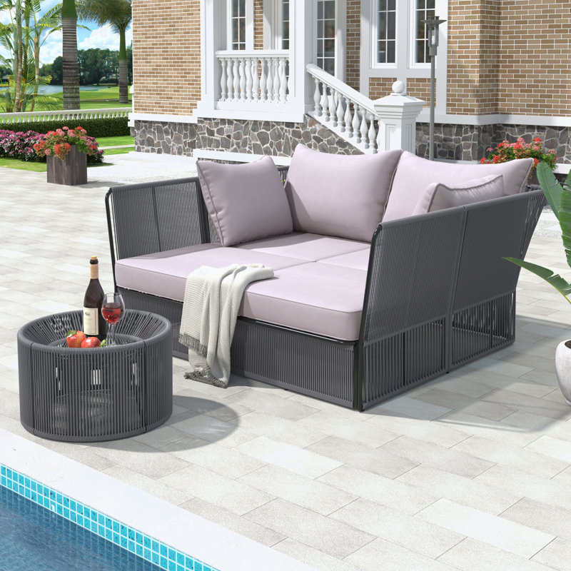 Averiee 2 - Person Patio Conversation Sets with Cushions, Grey