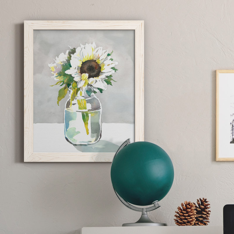 Tournesol I - peinture sur toile encadrée, H 20 po x l 17 po x P 1,5 po, Cadre blanc