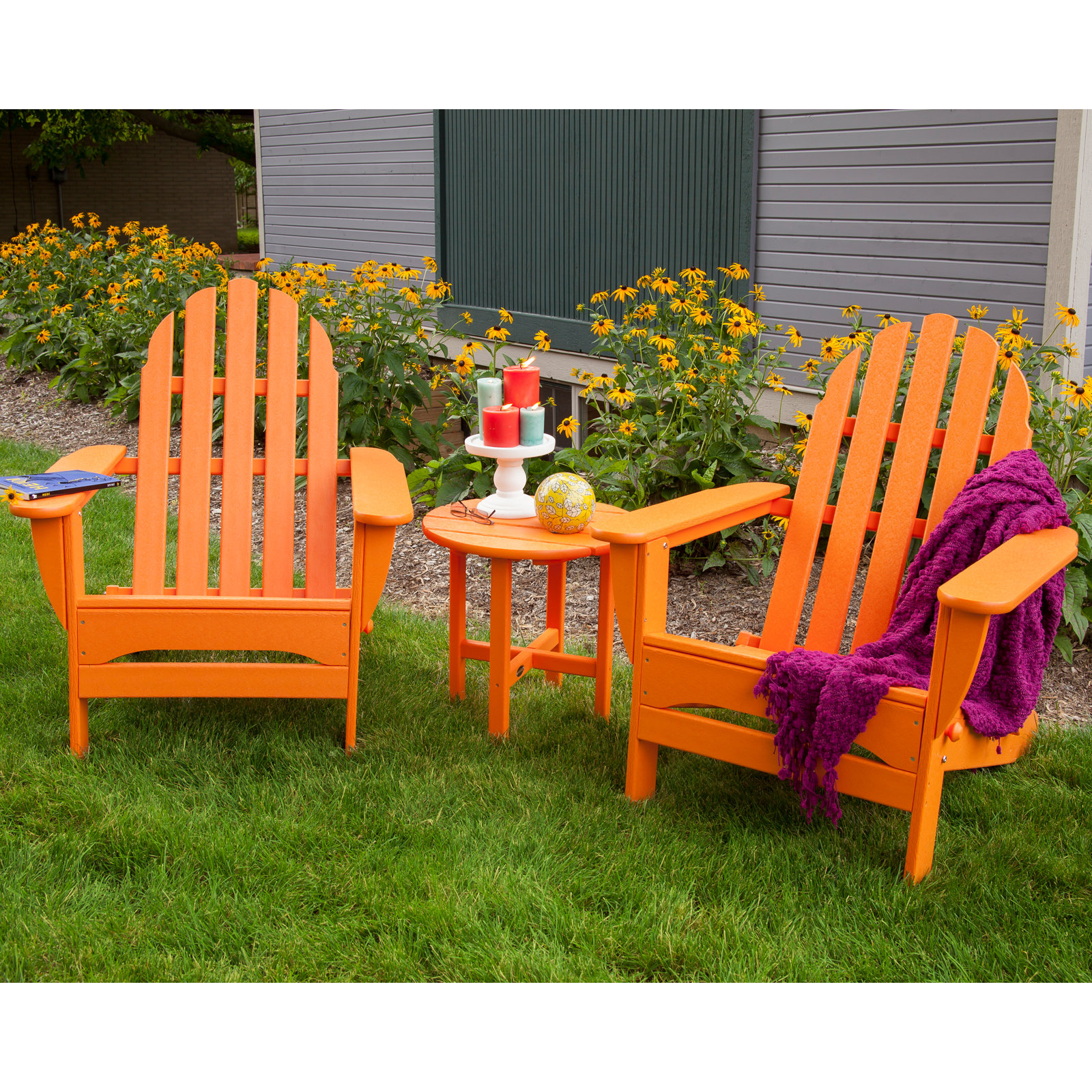 POLYWOOD® Classic Adirondack 2-Person Patio Seating Group, Tangerine