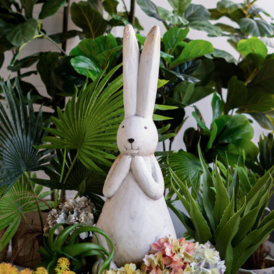 9.5x9.5x27.5" Textured White Magnesium Bunny Rabbit with Subtle Gold Details