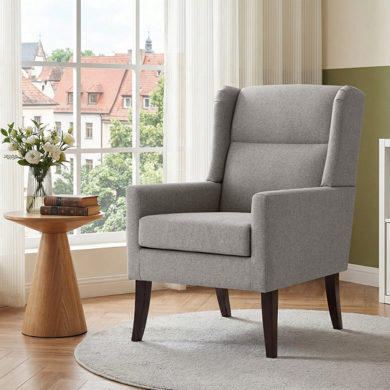 High-Back Polyester Upholstered Accent Armchair with Sinuous Springs, Gray