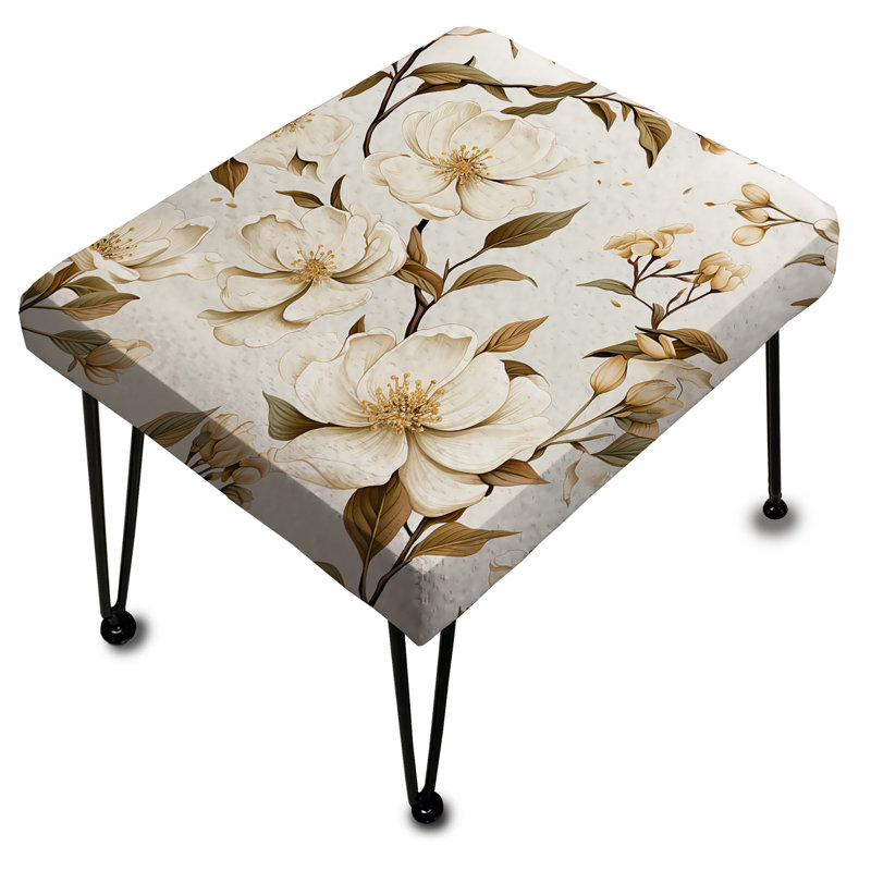White Poppies Floral Tranquillity - Floral Rectangle Ottoman