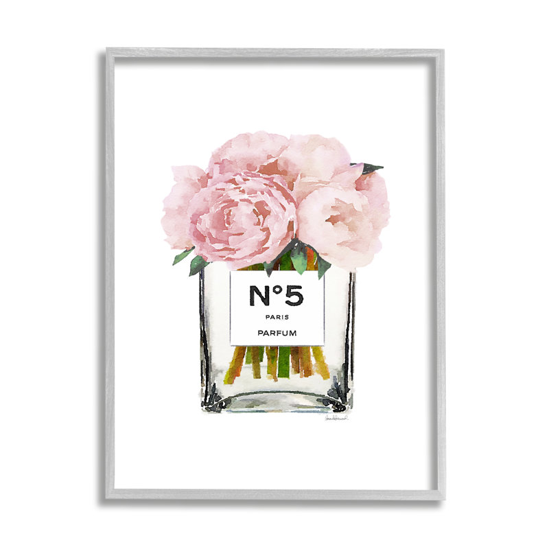 Créateur de mode, bouteille de fleur, aquarelle rose, L 11 po x H 14 po