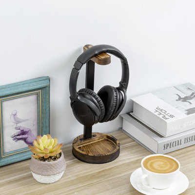 Solid Wood Metal Black Headphone Stand