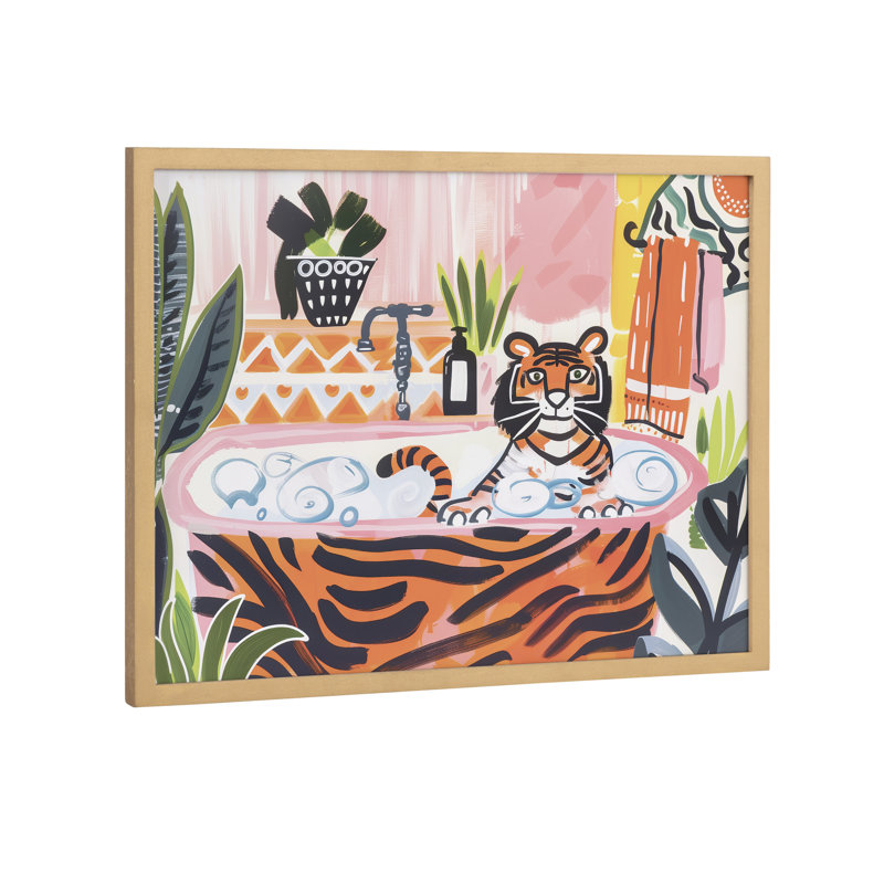 Art mural mignon avec salle de bain, H 16,65 po x l 12,65 po, Cadre doré