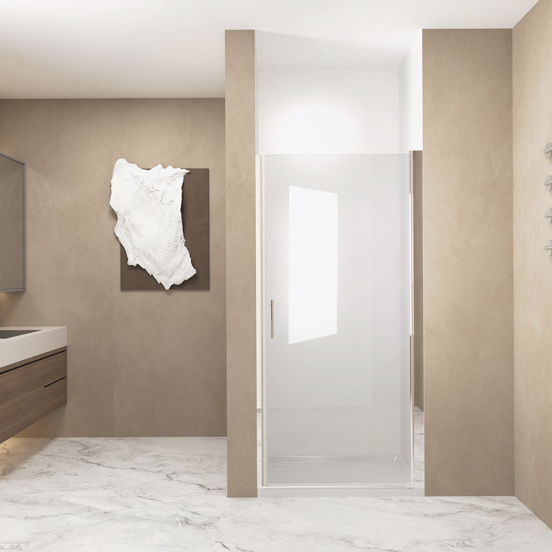 Porte de douche pivotante avec cadre en aluminium, porte de douche demi-cadre avec poignée en acier inoxydable