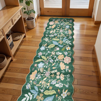 Tapis de couloir lavable: Tapis festif extra-long à motif floral festonné antidérapant pour l'entrée