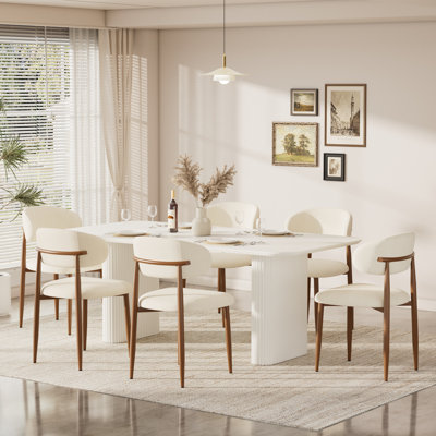 Ensemble de salle à manger de style campagnard de 63 po de largeur, table de salle à manger en bois avec chaise rembourrée en lin pour 4-6 personnes