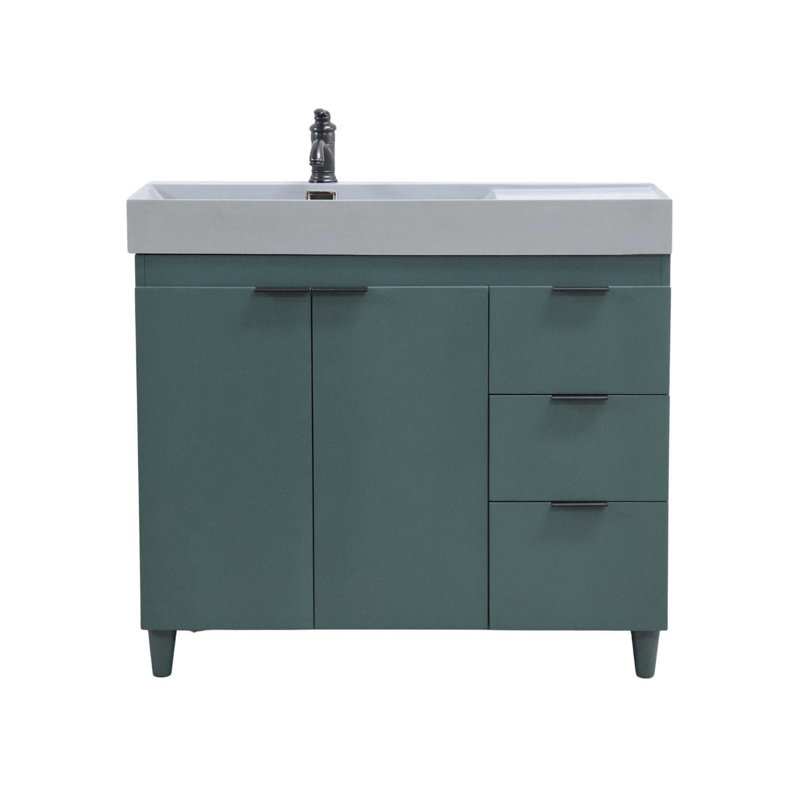 Binzel 39'' Single Bathroom Vanity with Composite Granite Top, Light Gray, Hunter Green