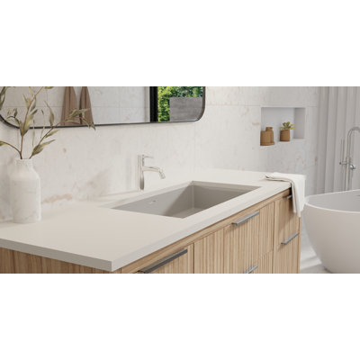Lavabo de salle de bain encastrable en pierre 31,4 po x 16,7 po Badeloft UB-05-L-GGRY en gris brillant