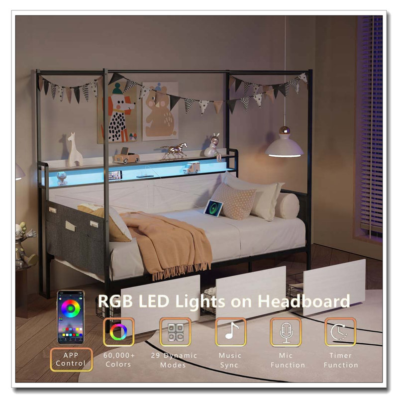 Lit simple moderne avec 3 tiroirs de rangement sous le lit