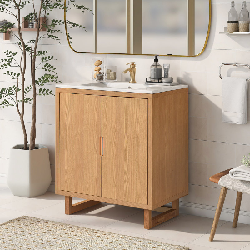 Ensemble de meuble-lavabo 30 po avec lavabo, armoire combinée, armoire de rangement pour salle de bain, structure en bois massif (identique à celle du modèle SV000008AAB-1)