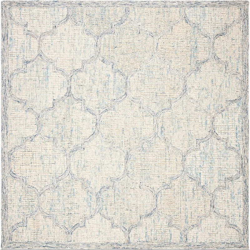 Tapis ivoire / bleu clair en laine touffeté à la main Swanner, Carré 6 pi