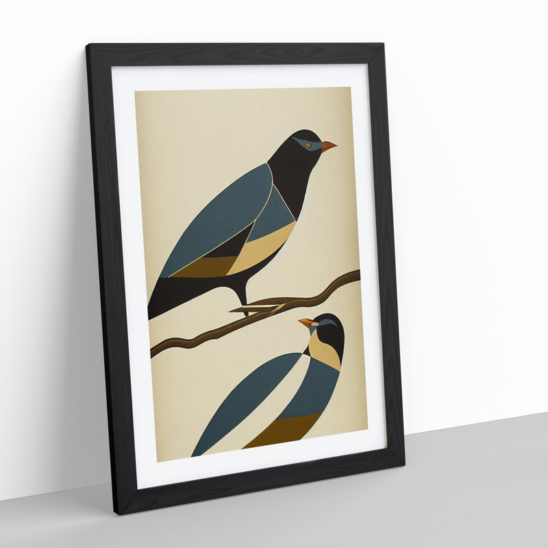 Pair Of Birds No.2 Abstract - Single Picture Frame Print, 64cm H x 46cm W x 2cm D, Black Framed