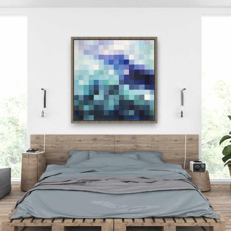 Pixelized landscape - Turquoise Bedroom Framed Canvas Decor