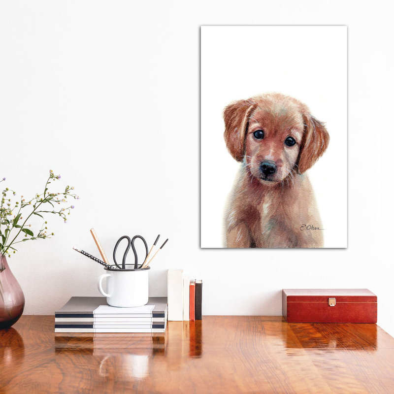 Chiot Golden Retriever par Watercolor Luv - reproduction d'art, H 12 po x l 8 po x P 0,75 po, Toile tendue, Pas de tapis