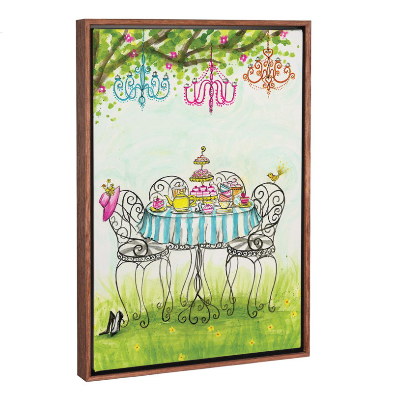 Art de jardin tea party, H 60 po x l 40po x P 1,5 po, Toile avec cadre en bois classique
