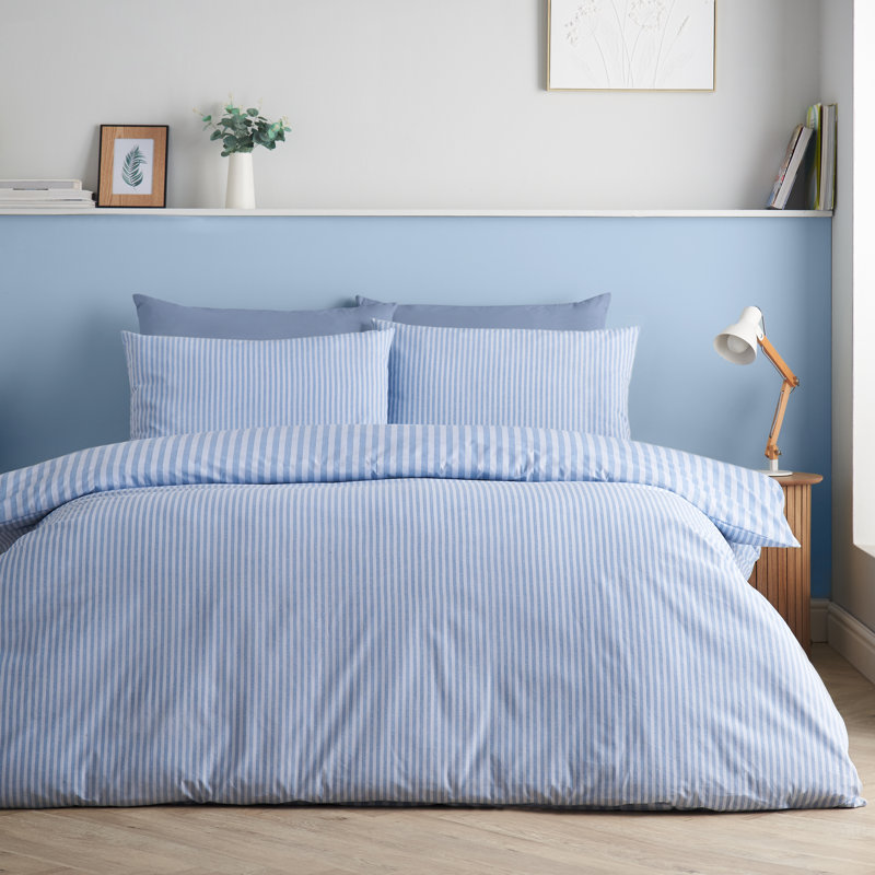 Epping Textured Stripe Reversible Duvet Cover Set, Blue, Double