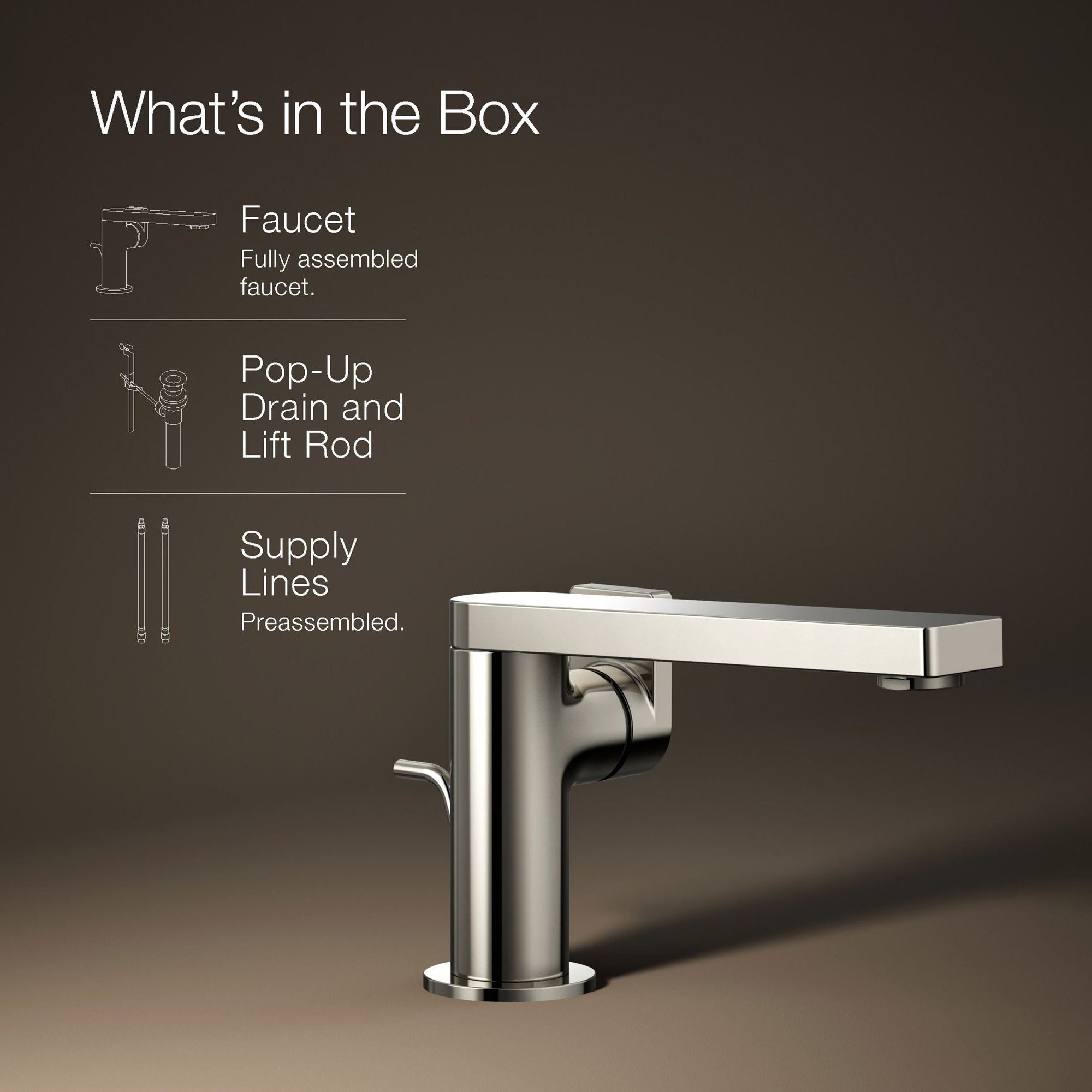 Composed Single-Handle Bathroom Faucet with Drain Assembly, Vibrant Polished Nickel