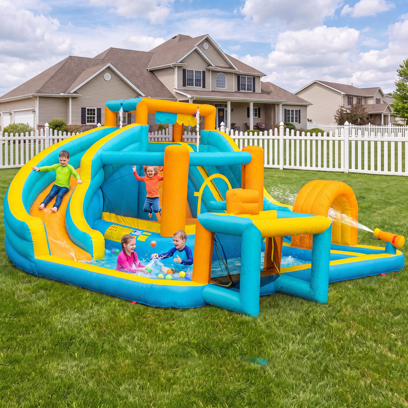 Jeu gonflable ECLIFE 13,8 pi x 16,9 pi avec glissade d'eau et souffleur d'air