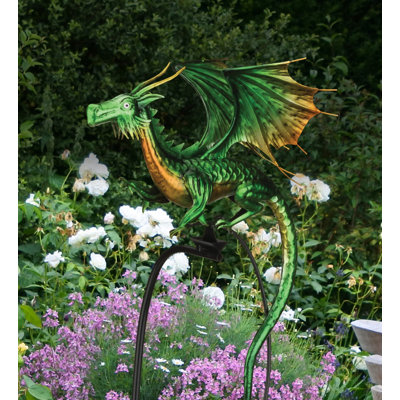 Kitchka 41" Metal Dragon Rocker Garden Stake with Colorful Hand Painted Finish and Weather Resistant Coating