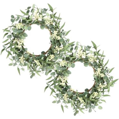 2 Pack Wreaths for Front Door 20'' Christmas Eucalyptus Wreath, Spring Summer Door Green Wreath for Home Porch Window Wall Farmhouse Home Decor Indoor Outdoor Summer All Seasons