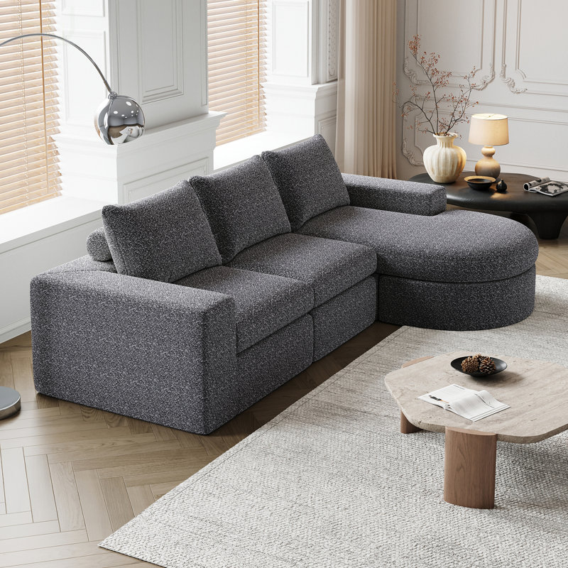 99-Inch Chenille Cloud Curved Sectional Sofa With Chaise, L-Shaped Modern Boneless Couch With Deep Seats, No Assembly Required
