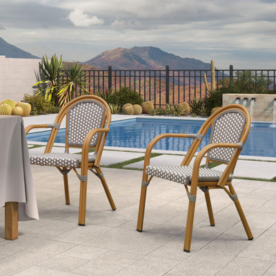  Chaises de frenches avec accoudoirs en osier tissé à la main (ensemble de 2