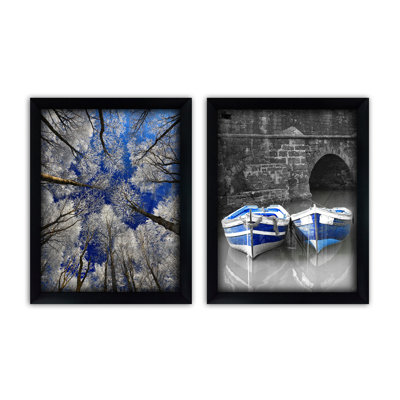 Élégantes peintures décoratives encadrées (2 pièces), 13,8 x 17,7 pouces | 100% verre (0,16 po d'épaisseur) et cadre en bois (1,6 po d'épaisseur) | Impression numérique UV, parfaite pour la décoration intérieure et les amateurs d'art