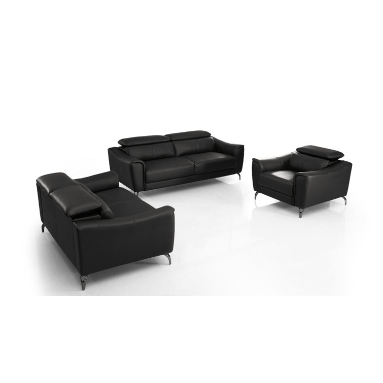 Ensemble de salon en cuir véritable 3 pièces Basiliki
