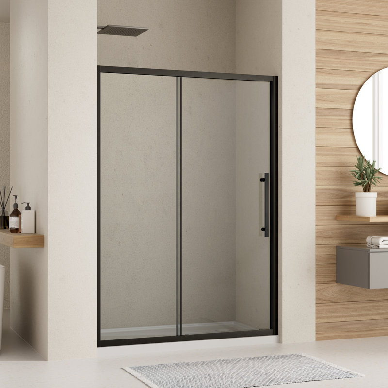 Porte de douche à cadre 56 po x l 56 po x H 72 po, porte de douche double coulissante en verre trempé transparent de 1/4 po (6 mm) pour douche à l'italienne, facile à nettoyer, noir mat