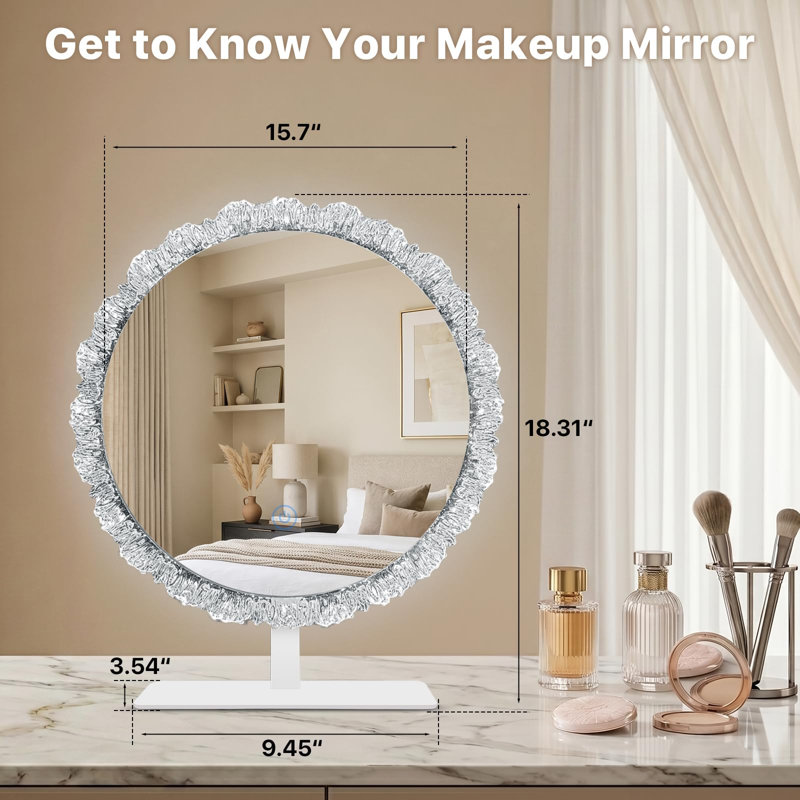 Miroir de salle de bain rond avec lumières, contrôle tactile, miroir de salle de bain rond avec lumières, 3 modes de couleur et luminosité de 10% à 100%, (blanc)