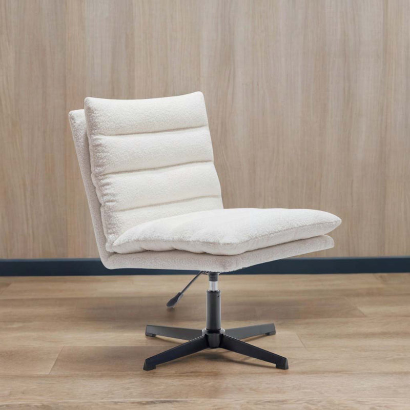 Teddy Fabric Adjustable Armless  360° Swivel Accent Office Chair, White