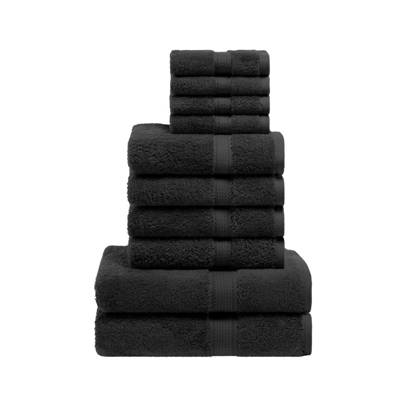 Scotia Egyptian Cotton Bath Towel Set, Black, 10Pc Towel Set (2Bath, 4Hand, 4Face)