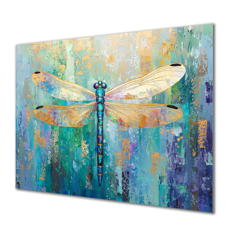 Emerald Dragonfly Iridescent Wings II - animaux, impression murale en métal, H 34 po x l 44 po