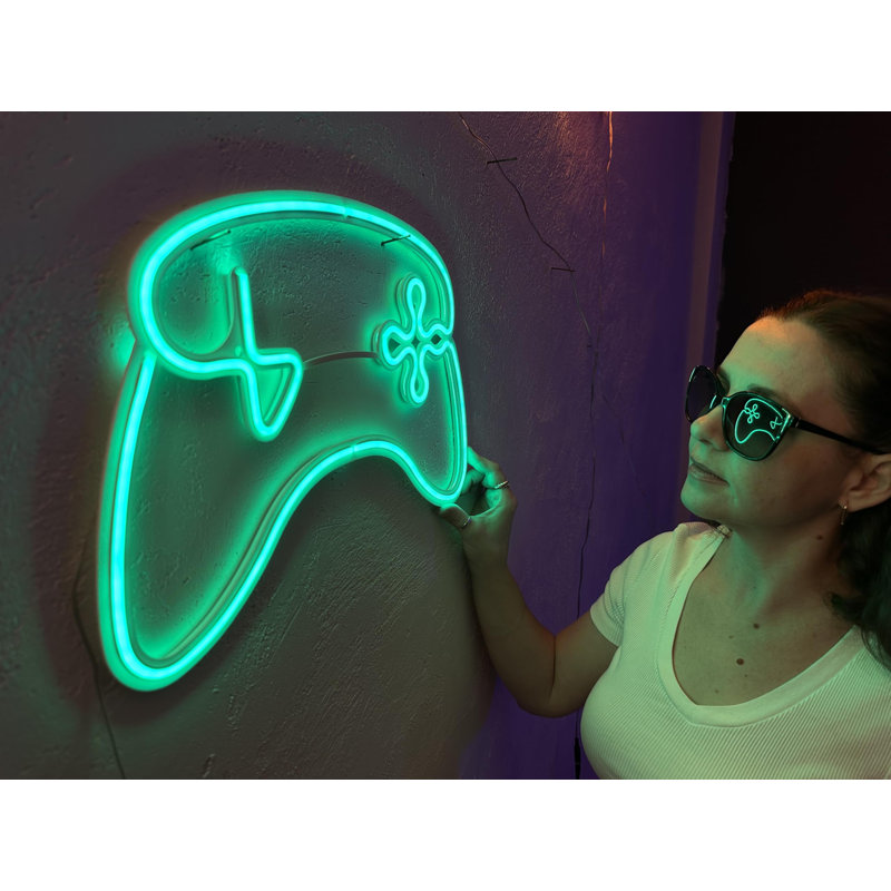 Enseigne au néon en métal Game Consol, enseigne au néon, décoration de salle de jeu moderne, enseigne au néon en métal pour le jeu (avec télécommande)