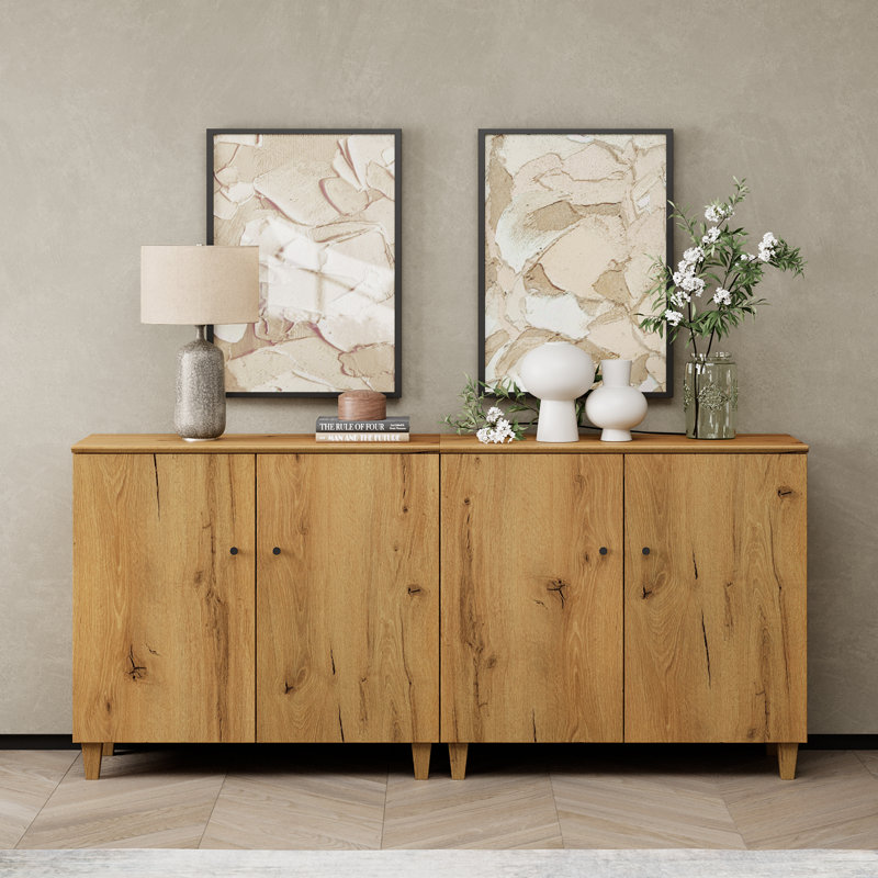 Lysiane Plywood 4 - Door Accent Cabinet, Oak Brown