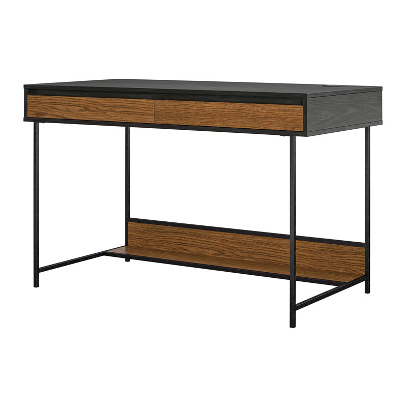 Black and Brown MDF Computer Desk with USB Port and Drawers